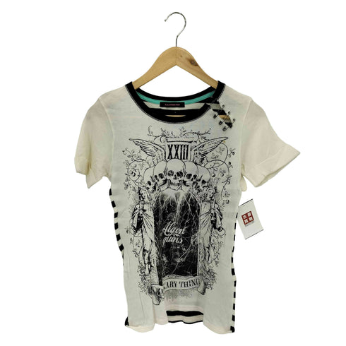 アルゴンキン ALGONQUINS スカル プリント 安全ピン 背面ボーダー クルーネック 半袖Tシャツ Y2K レディース JPN:1