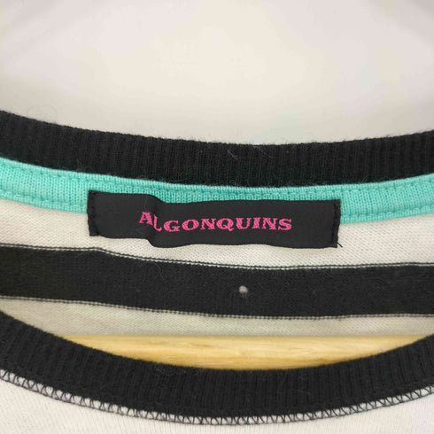 アルゴンキン ALGONQUINS スカル プリント 安全ピン 背面ボーダー クルーネック 半袖Tシャツ Y2K レディース JPN:1