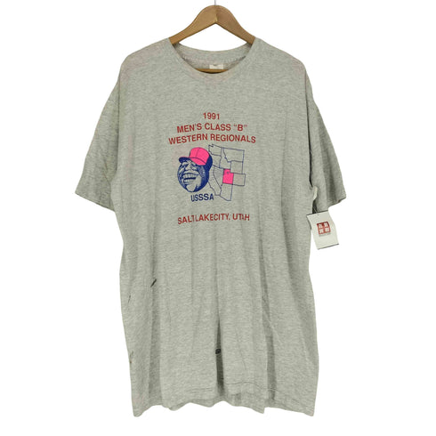 ムリナ murina 90-00s USA製 袖裾シングル フロントプリントクルーネックTシャツ メンズ XXL