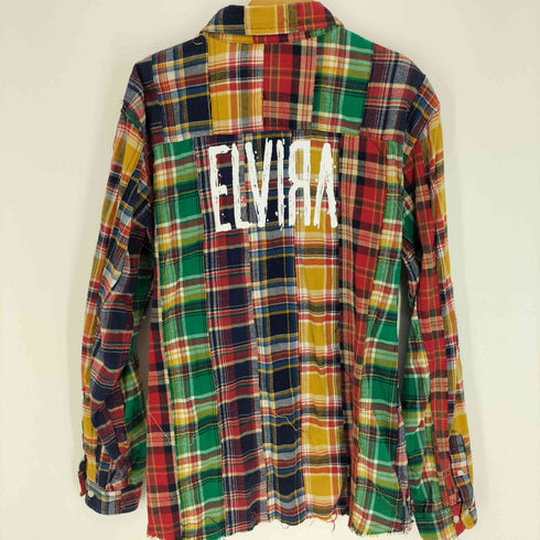 エルヴィラ ELVIRA マドラスチェック パッチワーク クロップド ネルシャツ メンズ JPN:XL