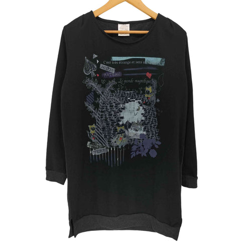 スカラー ScoLar グラフィック プリント クルーネック L/S Tシャツ ワンピース レディース