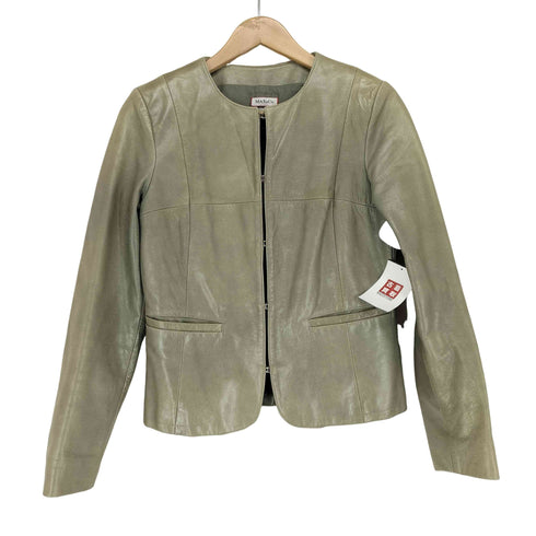 マックスアンドコー MAX & CO. GENUINE LEATHER ノーカラーレザージャケット レディース 40