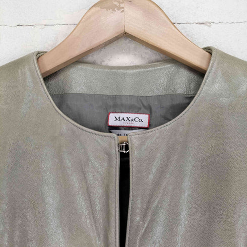 マックスアンドコー MAX & CO. GENUINE LEATHER ノーカラーレザージャケット レディース 40