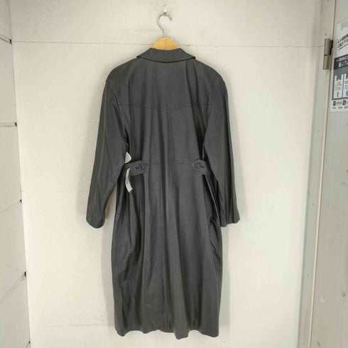 フラップポケットレザーコート レディース