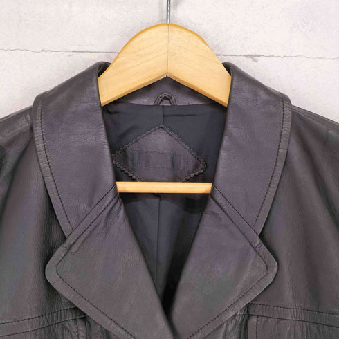 フラップポケットレザーコート レディース