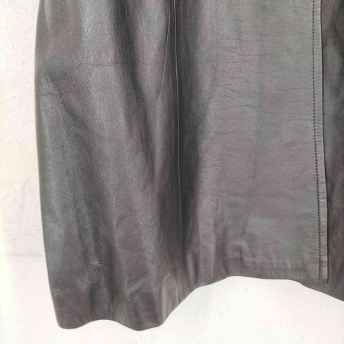 フラップポケットレザーコート レディース