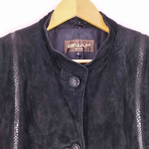 ピックレザー スエード 切替 スタンドカラーコート レディース JPN:9号