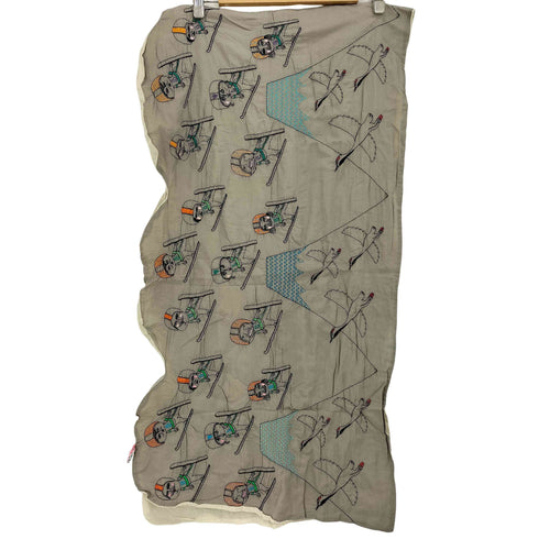 富士山 ツル スキージャンプ 刺繍 ストール レディース