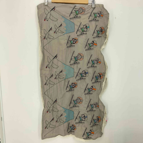 富士山 ツル スキージャンプ 刺繍 ストール レディース