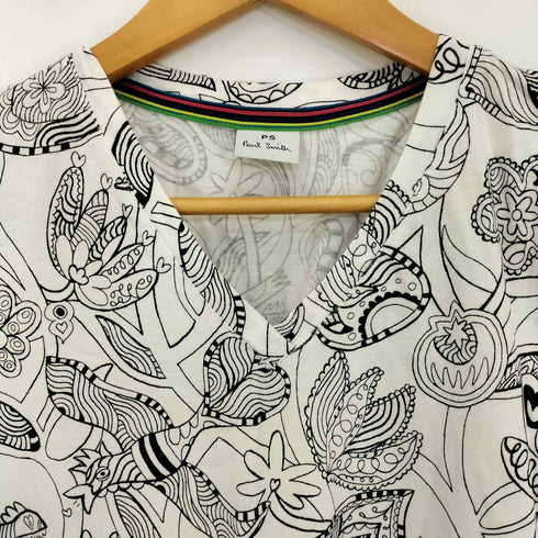 ピーエスポールスミス PS Paul Smith フラワー アニマル アートプリント Vネック Tシャツ メンズ import:M