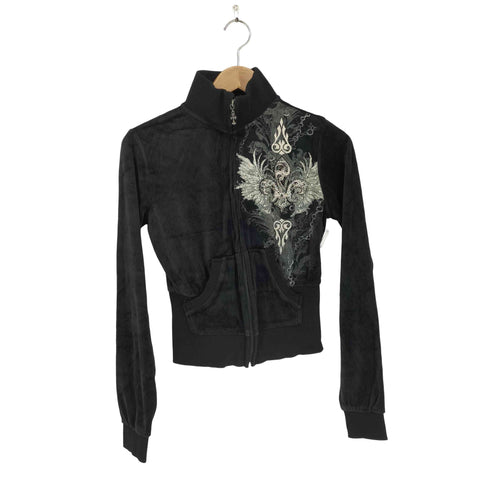 ラインストーンデザインベロアクロップドジャケット Y2K レディース M