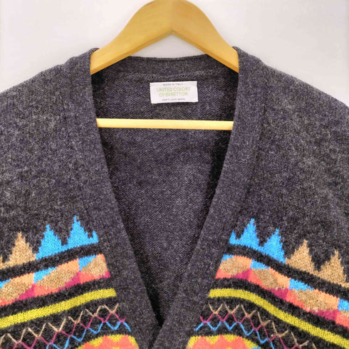 ユナイテッドカラーズオブベネトン UNITED COLORS OF BENETTON イタリア製 ネイティブ柄 SHETLAND WOOL シェットランドウール ニット カーディガン メンズ import:M