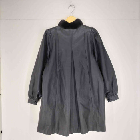 日本製 襟ファー カウレザー比翼コート レディース