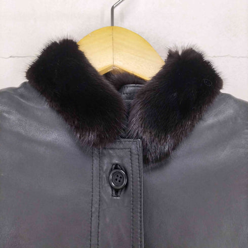 日本製 襟ファー カウレザー比翼コート レディース