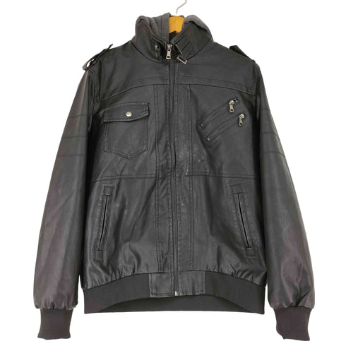 PUレザー フードドッキングジャケット メンズ