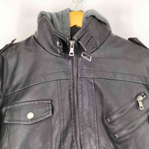 PUレザー フードドッキングジャケット メンズ
