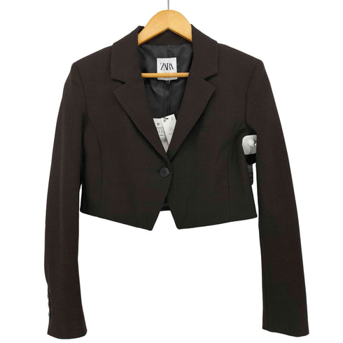 ザラ ZARA チェック クロップド 1B テーラードジャケット レディース import:S