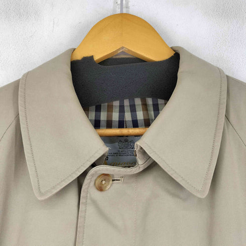 アクアスキュータム AQUASCUTUM 70-80S 英国製 裏地チェック 比翼ステンカラーコート メンズ