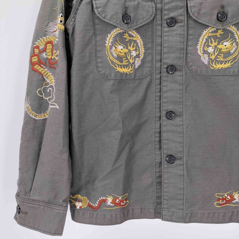 エゴトリッピング EGO TRIPPING U.S.S. McCaffery DDE 860 竜 ドラゴン 刺繍 ミリタリー シャツ メンズ 48