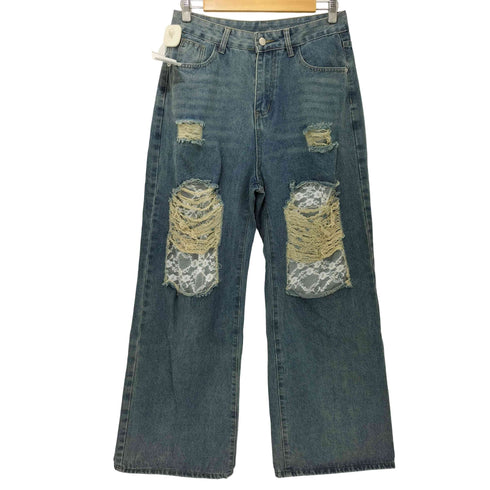 ダメージ加工 レース デニムパンツ レディース XL