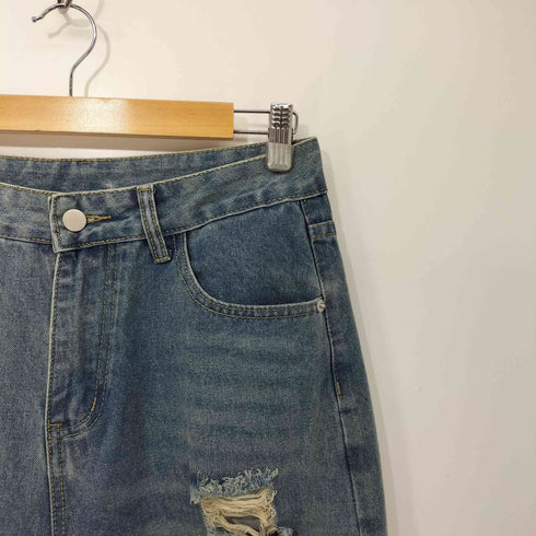 ダメージ加工 レース デニムパンツ レディース XL