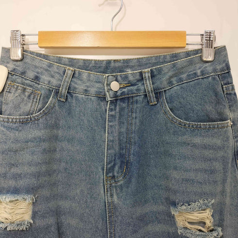 ダメージ加工 レース デニムパンツ レディース XL