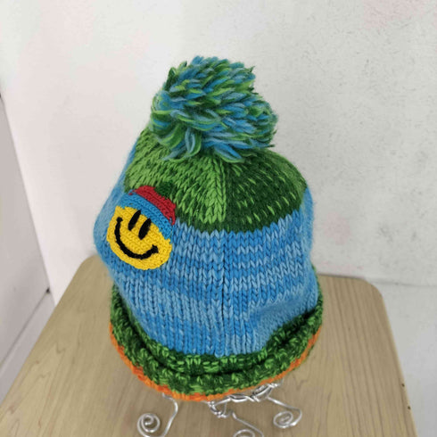 スマイル刺繍ボンボンニット Y2K レディース