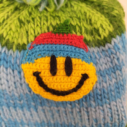 スマイル刺繍ボンボンニット Y2K レディース