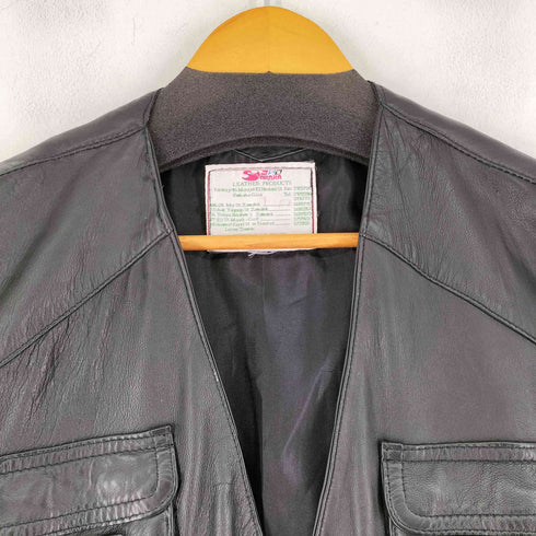 マルチポケット レザーフィッシングベスト メンズ