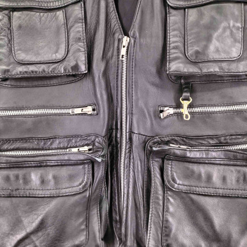 マルチポケット レザーフィッシングベスト メンズ