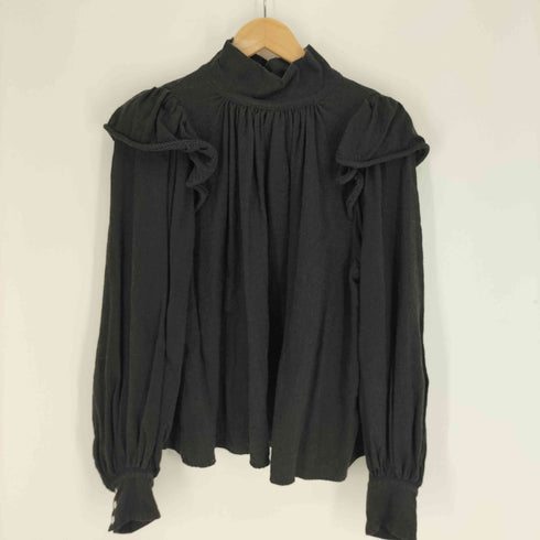 アールジュビリー R JUBILEE ウール混 リネン フリル装飾 L/S ブラウス レディース