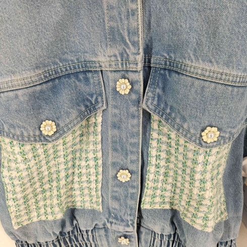 ザラ ZARA 異素材切替 クロップドデニムジャケット レディース import:L