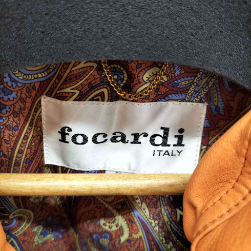 focardi 裏地ペイズリー ショールカラー 羊革レザーブルゾン レディース FREE