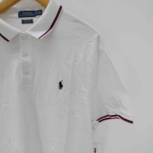 ポロラルフローレン POLO RALPH LAUREN CUSTOM SLIM FIT STRETCH MESH カスタム スリムフィット ストレッチメッシュ ポニー刺繍 鹿の子 リブ ボーダー S/S ポロ シャツ メンズ import:XL