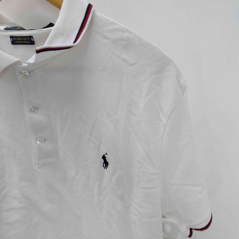 ポロラルフローレン POLO RALPH LAUREN CUSTOM SLIM FIT STRETCH MESH カスタム スリムフィット ストレッチメッシュ ポニー刺繍 鹿の子 リブ ボーダー S/S ポロ シャツ メンズ import:XL