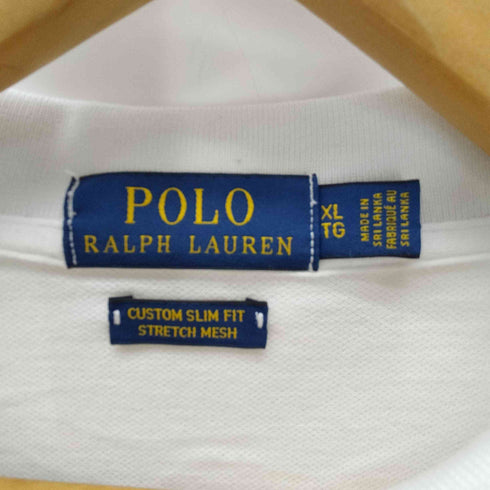 ポロラルフローレン POLO RALPH LAUREN CUSTOM SLIM FIT STRETCH MESH カスタム スリムフィット ストレッチメッシュ ポニー刺繍 鹿の子 リブ ボーダー S/S ポロ シャツ メンズ import:XL