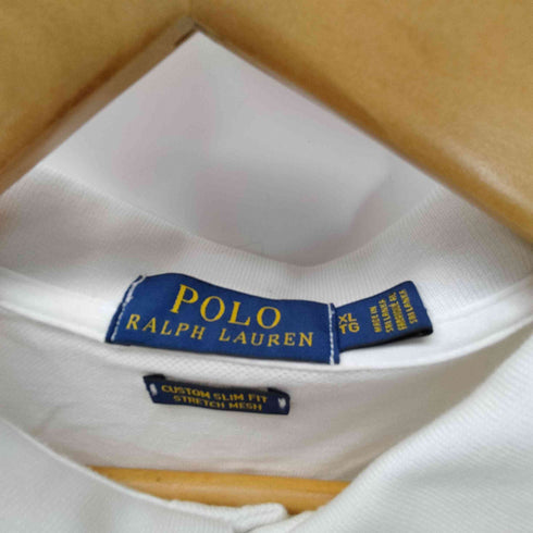 ポロラルフローレン POLO RALPH LAUREN CUSTOM SLIM FIT STRETCH MESH カスタム スリムフィット ストレッチメッシュ ポニー刺繍 鹿の子 リブ ボーダー S/S ポロ シャツ メンズ import:XL