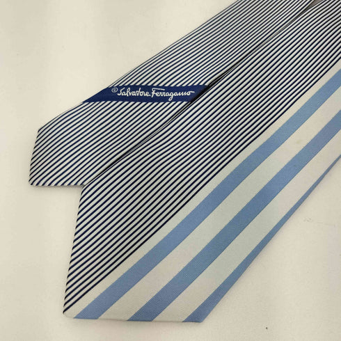 サルヴァトーレフェラガモ Salvatore Ferragamo ストライプドッキング デザイン シルクネクタイ メンズ