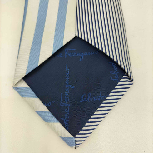 サルヴァトーレフェラガモ Salvatore Ferragamo ストライプドッキング デザイン シルクネクタイ メンズ
