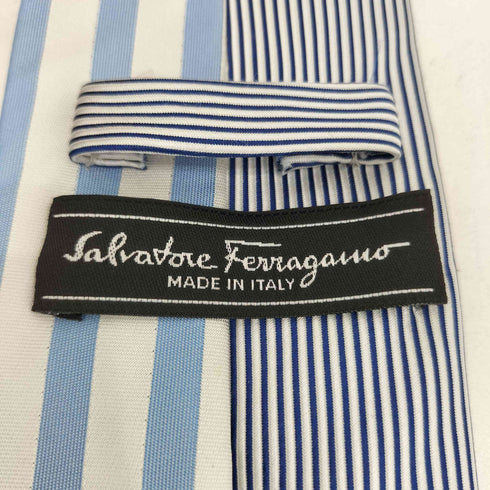 サルヴァトーレフェラガモ Salvatore Ferragamo ストライプドッキング デザイン シルクネクタイ メンズ