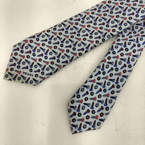 プラダ PRADA ネジ ナットデザイン 総柄 シルク ナロータイ メンズ