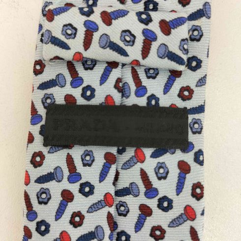 プラダ PRADA ネジ ナットデザイン 総柄 シルク ナロータイ メンズ