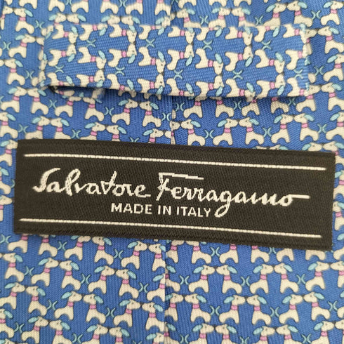 サルヴァトーレフェラガモ Salvatore Ferragamo ドッグ総柄デザイン シルクネクタイ メンズ