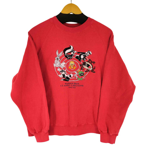 WARNER BROS 90-00S フロントキャラクター刺繍ラグランスリーブスウェット メンズ import:S