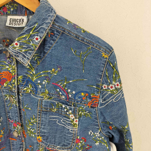 chico’s design 刺繍入りデニムジャケット レディース 1