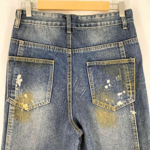 YOLO ブリーチダメージ加工ワイドレッグデニムパンツ メンズ