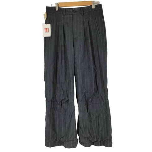 2タックストライプワイドレッグスラックスパンツ メンズ