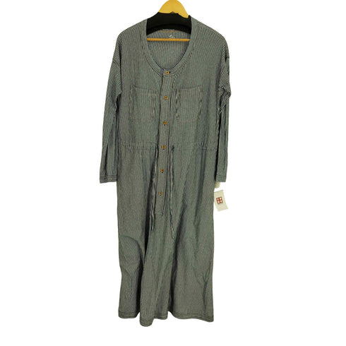 フォーティファイブアールピーエム 45rpm ストライプ ノーカラー シャツワンピース レディース