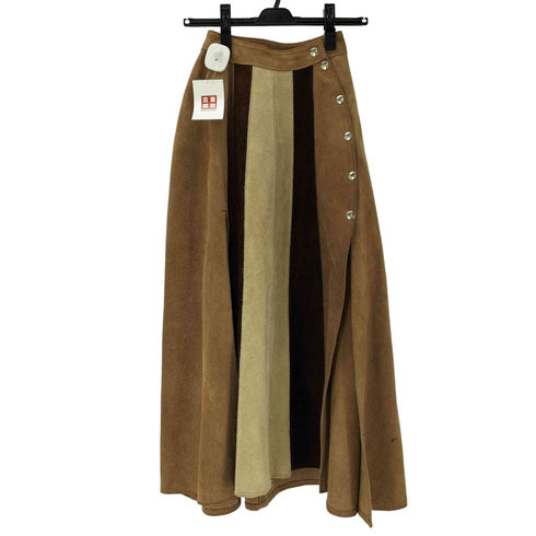 スイッチングカラー スウェード レザー スナップボタン フレア ポンチョ レディース