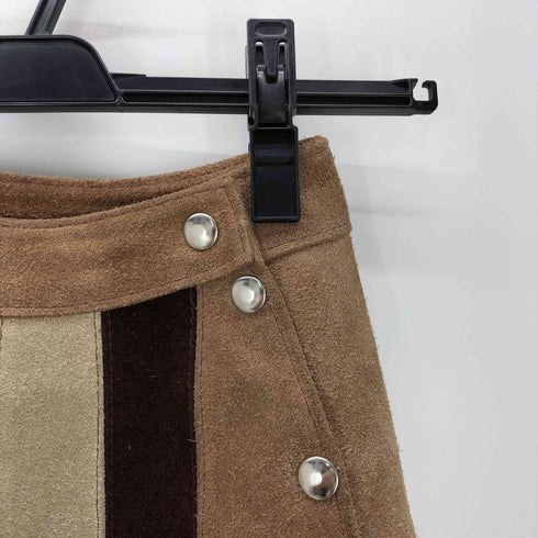 スイッチングカラー スウェード レザー スナップボタン フレア ポンチョ レディース